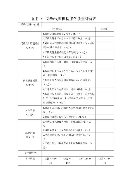 代办机构评估表格示例